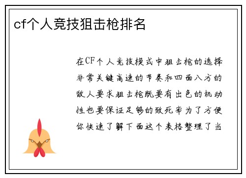 cf个人竞技狙击枪排名